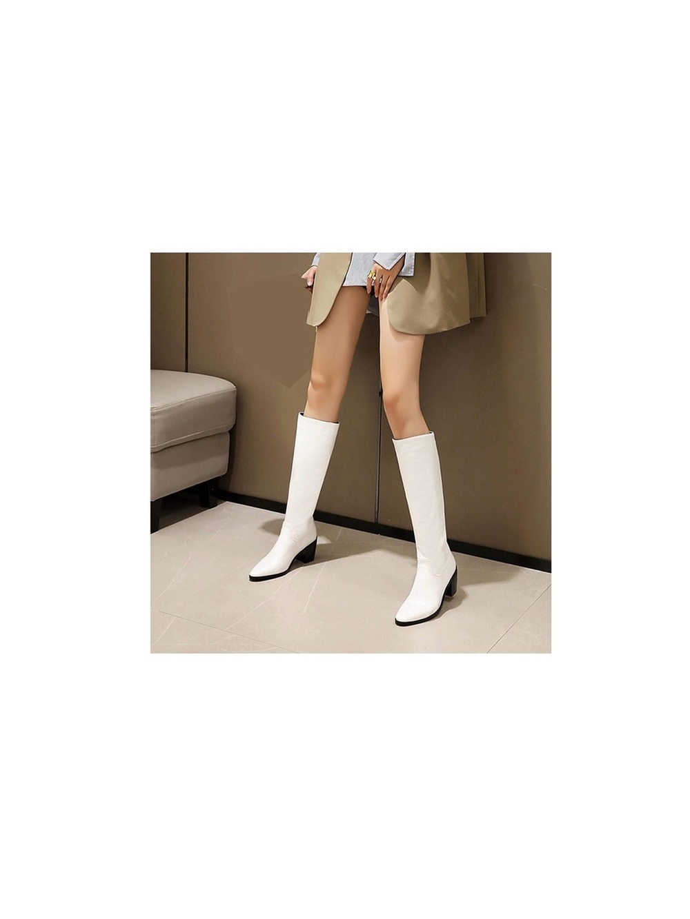White Knee-High Leather Boots
